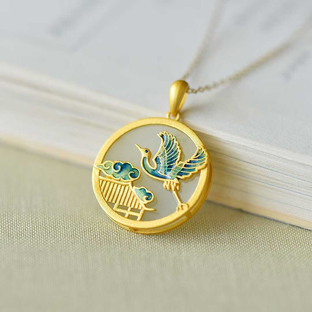 925 Silver Inlaid Nephrite "Hehe Youming" Pendant