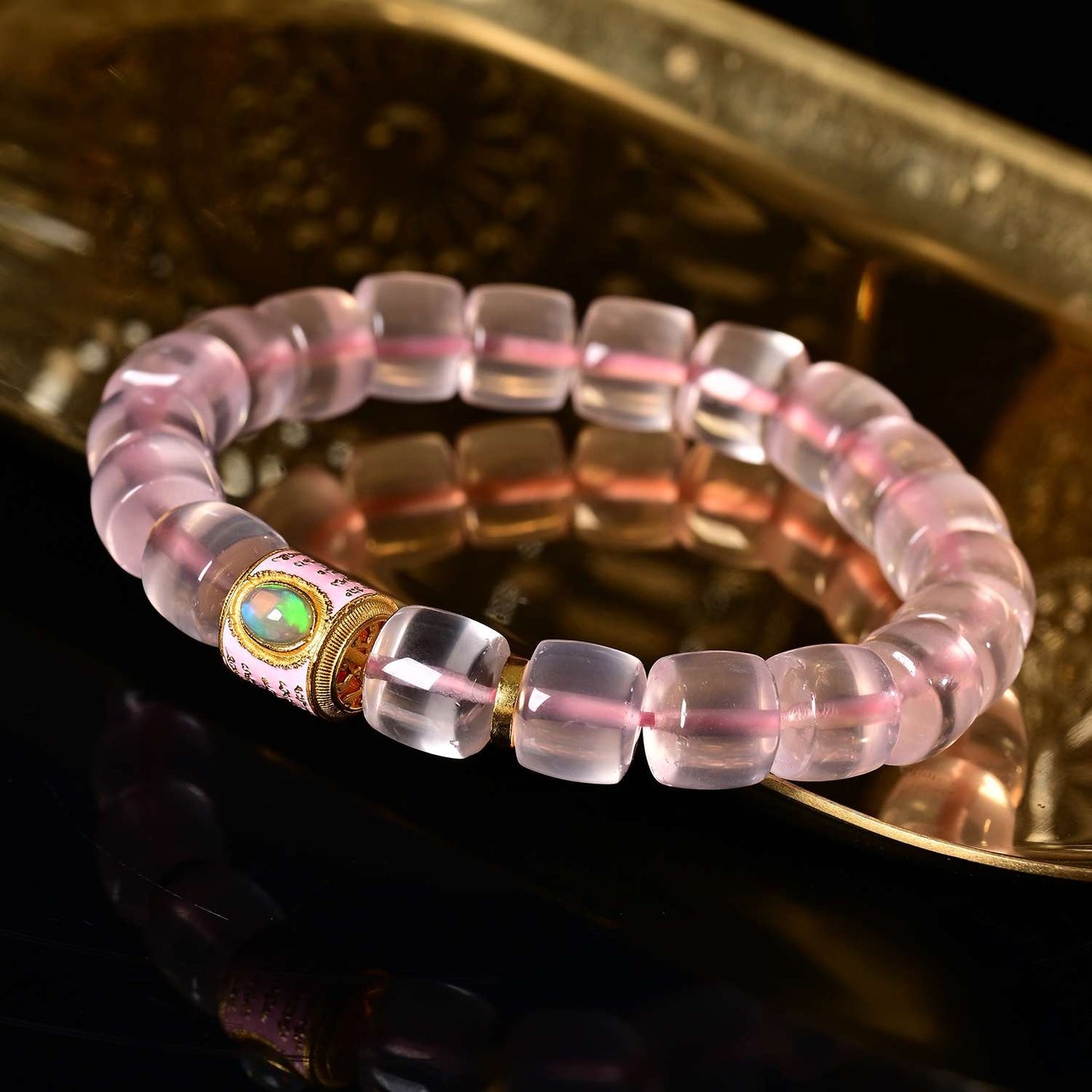 Rose Quartz Straight Cut Five Scripture Bracelet