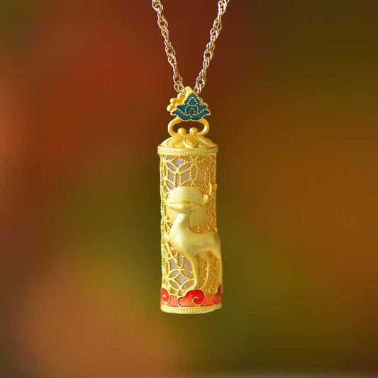 925 Silver Inlaid Hetian Nephrite "Deer & Always With You" Pendant