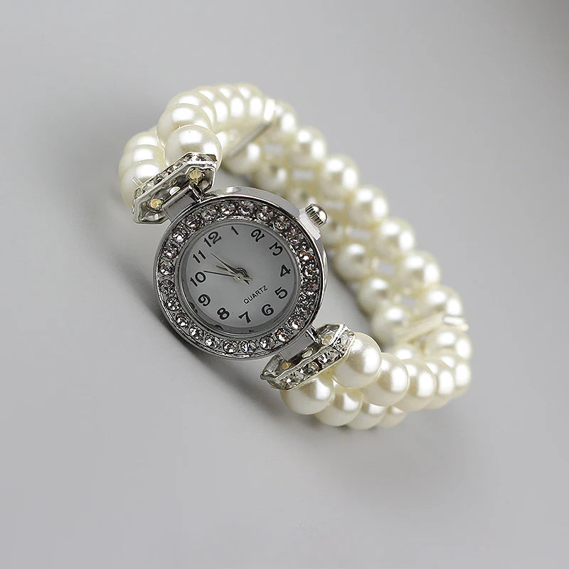 Pearl round dial elastic watch