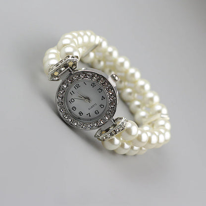 Pearl round dial elastic watch