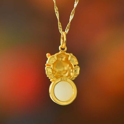 925 Silver-Inlaid Hetian Jade Pendant with "Abundant Blessings", "Ruyi" & "Blessing Dragon" Design