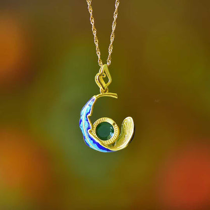 925 Silver Inlaid Hetian Jasper "Phoenix Tail" Pendant