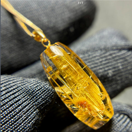 Natural Titanium Rutilated Quartz Fortune Barrel Pendant
