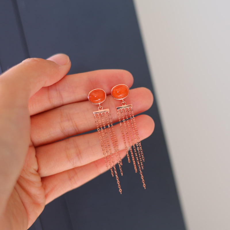 Natural Nanhong Agate Tassel Earrings