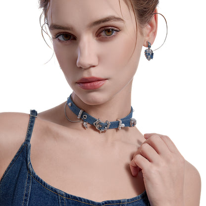 Choker Heart-shaped Denim Collar Chain Necklaces