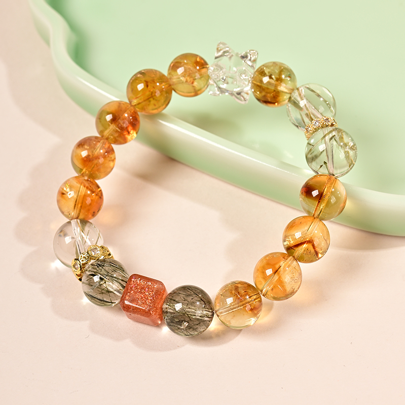 Yellow Tower Crystal Gold Sun Cube Sugar Bracelet