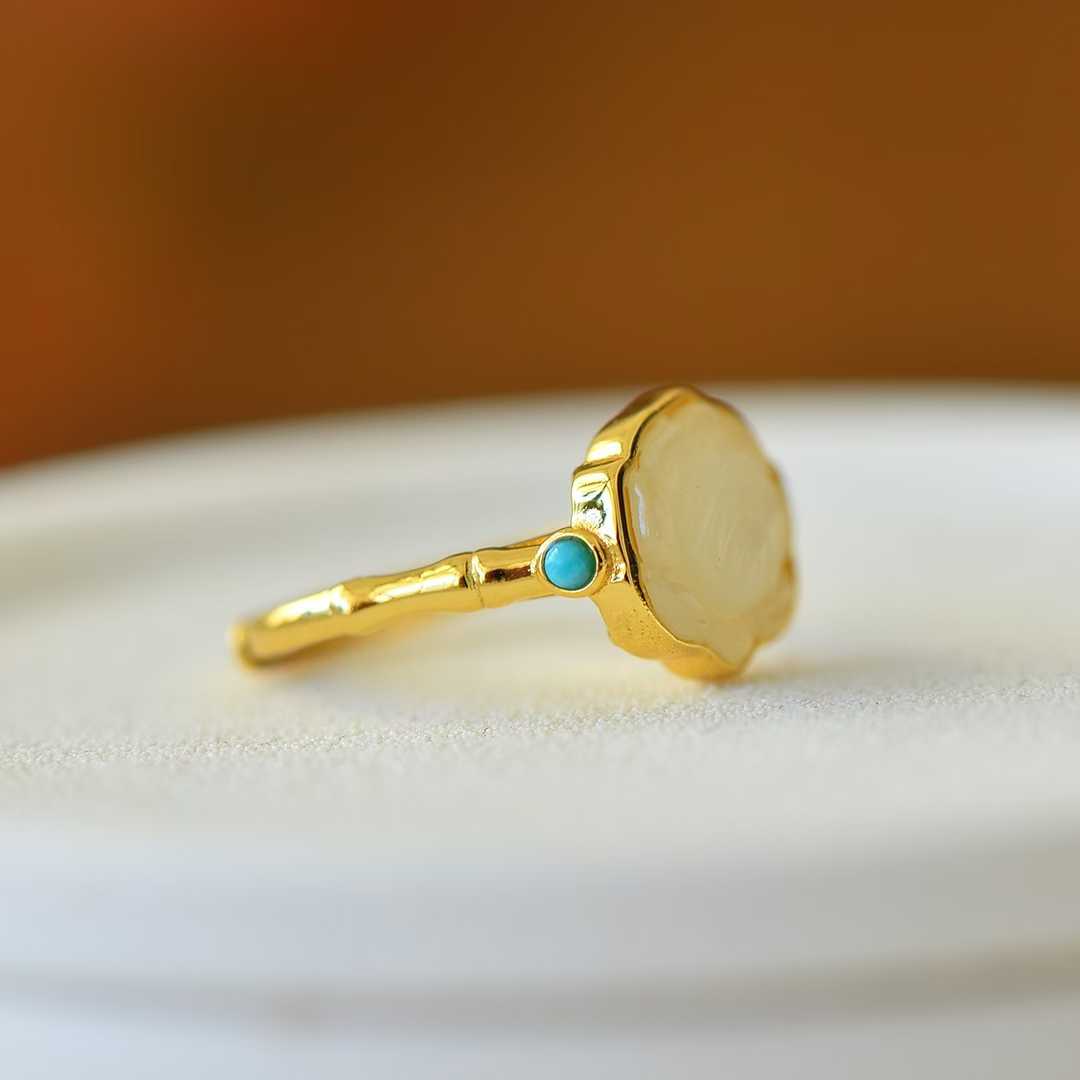 S925 Silver Inlaid Hetian Nephrite "Silver Lotus & Ruyi" Ring