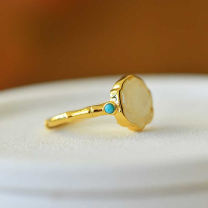 S925 Silver Inlaid Hetian Nephrite "Silver Lotus & Ruyi" Ring