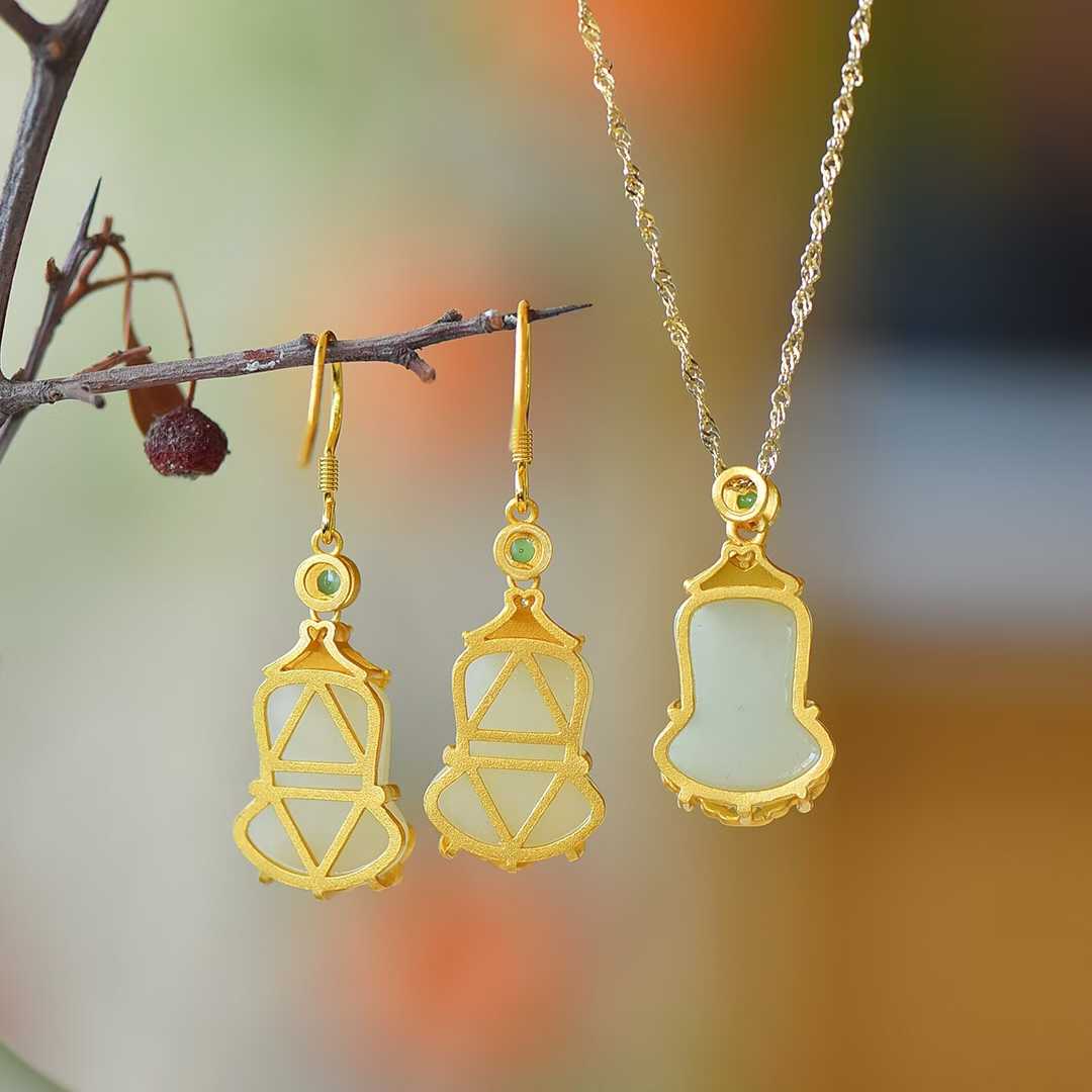 Traditional Chinese Hetian nephrite jewelry set perfect for qipao dress styling