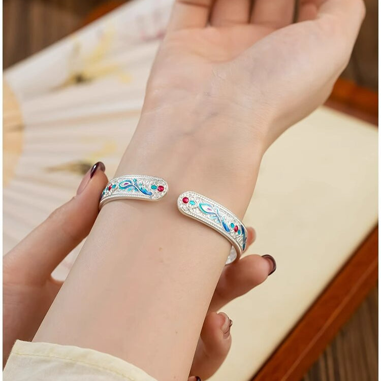 New Chinese style ancient heart sutra phoenix enamel bracelet