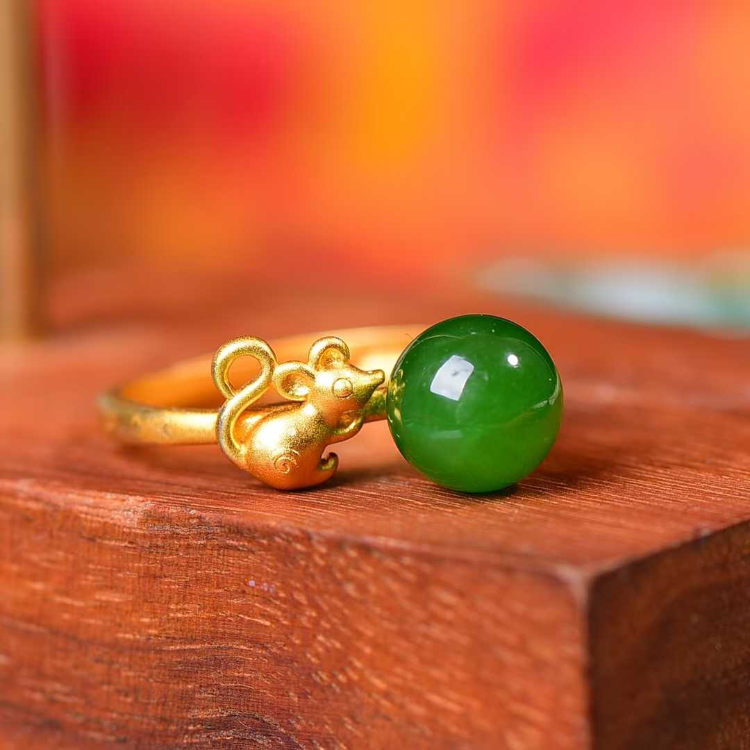 925 Silver Inlaid Nephrite Green Jade Cabochon Plain Silver Ring