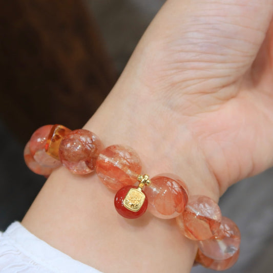 Natural Red Floral Amber Bracelet