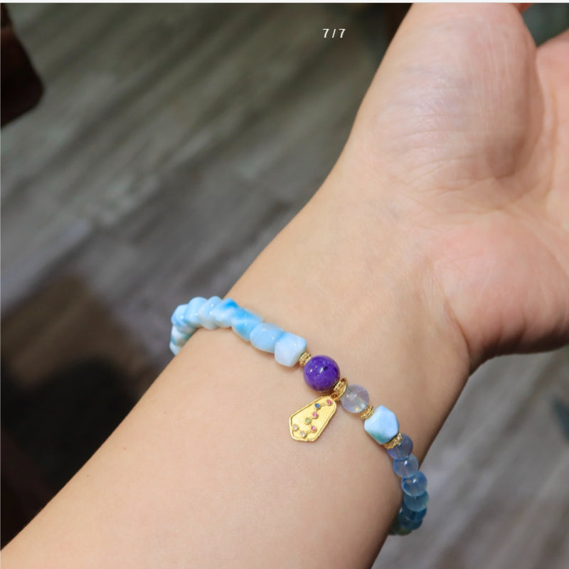 Natural Larimar Sea Pattern Stone Free-Form Bracelet