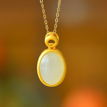 925 Silver-Inlaid Hetian Jade Cabochon Plain Silver Pendant