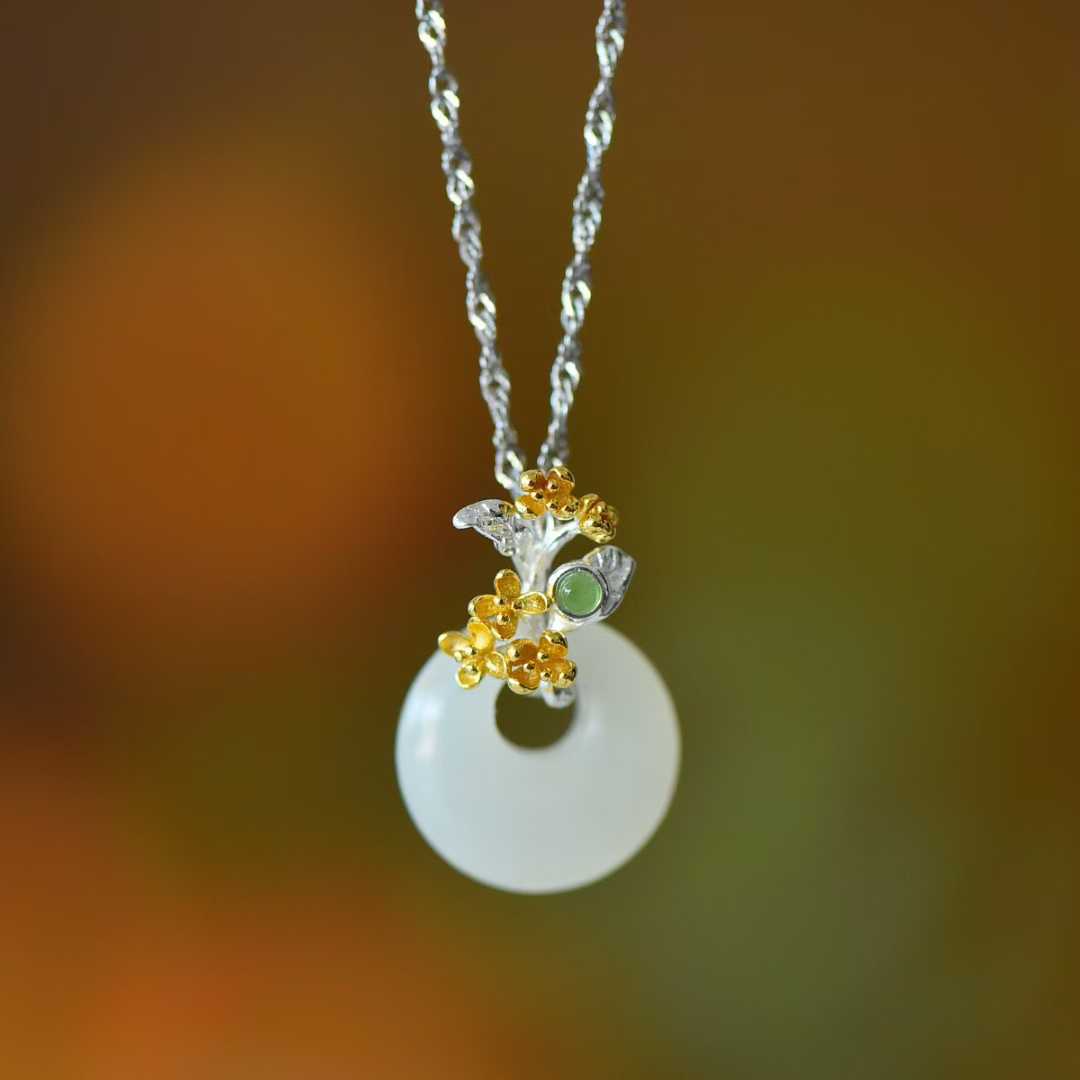 925 silver Hetian nephrite August Osmanthus Twelve Flower Gods jewelry set - complete collection"