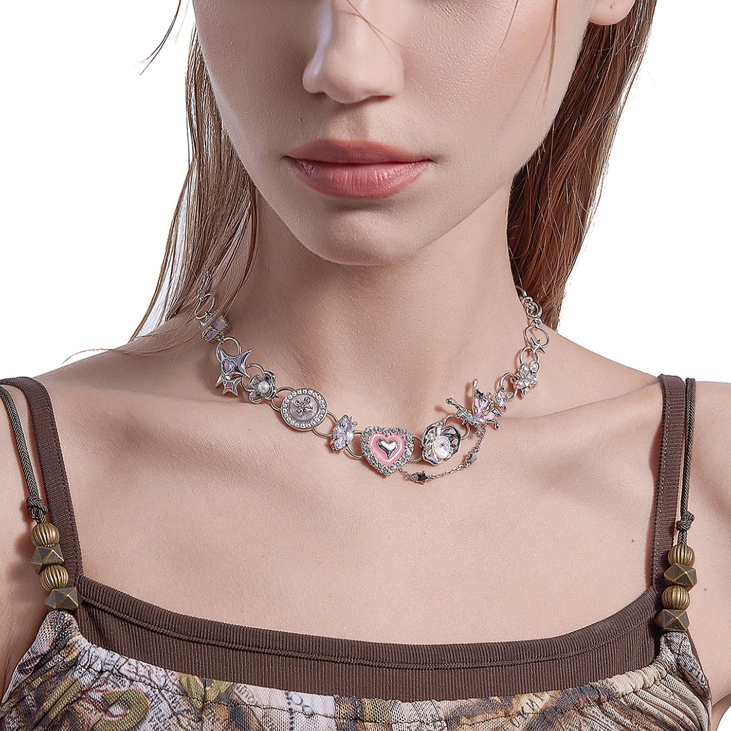 Love pink heart necklace