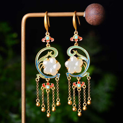 925 Silver Inlaid Natural Nephrite Drum-Face Earrings