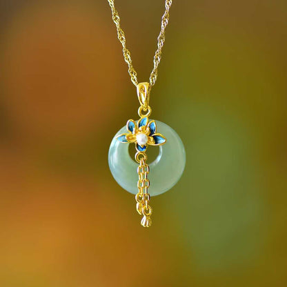 925 Silver Inlaid Hetian Nephrite "Princess Clasp & Lotus" Pendant