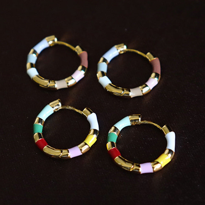 Retro personality colorful oil drip enamel earrings - jewelryweilin