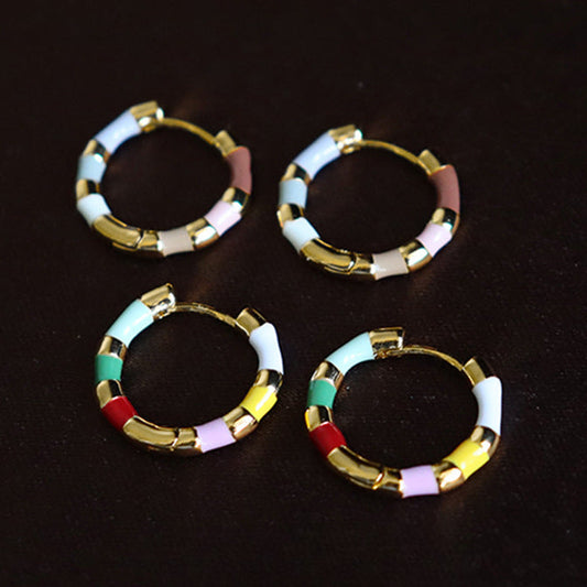 Retro personality colorful oil drip enamel earrings - jewelryweilin