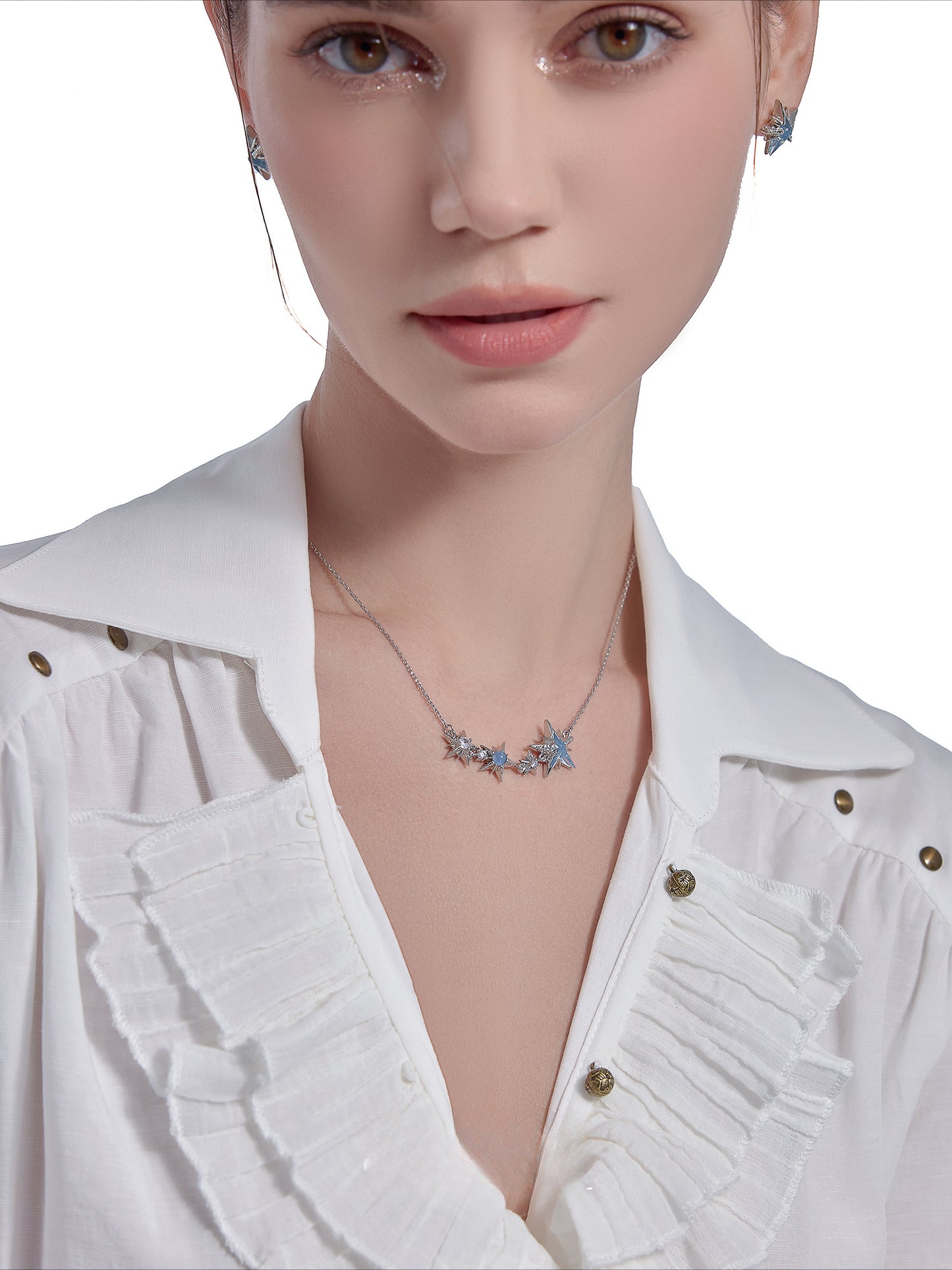 Ice blue starburst necklace