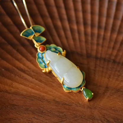 925 Silver-Inlaid Hetian Jade Pendant "May All Wishes Come True"