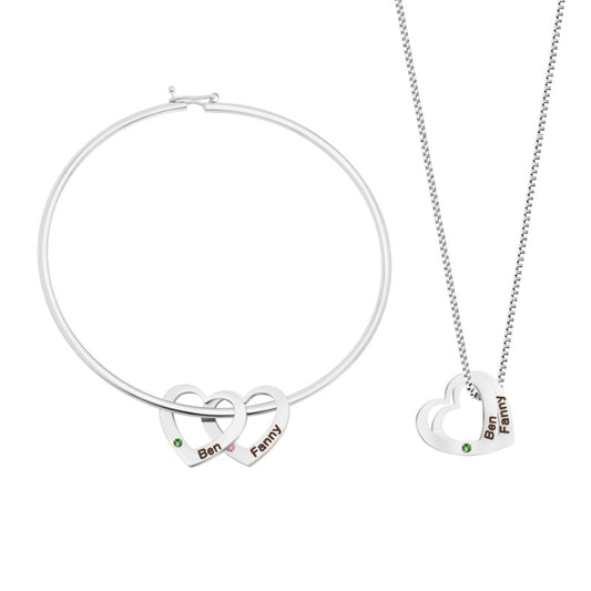 Engraved peach heart birthstone bracelet