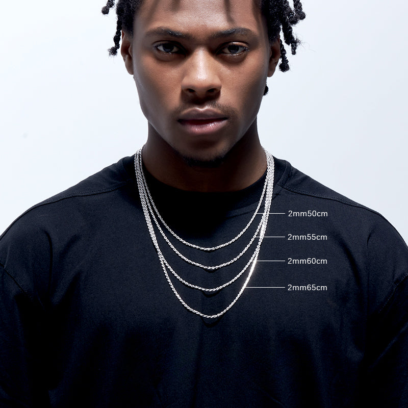 White platinum twisted hemp rope hip-hop necklace