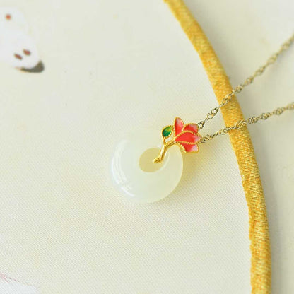 925 Silver Inlaid Hetian Nephrite "Blossoming Brocade" Princess Clasp Pendant