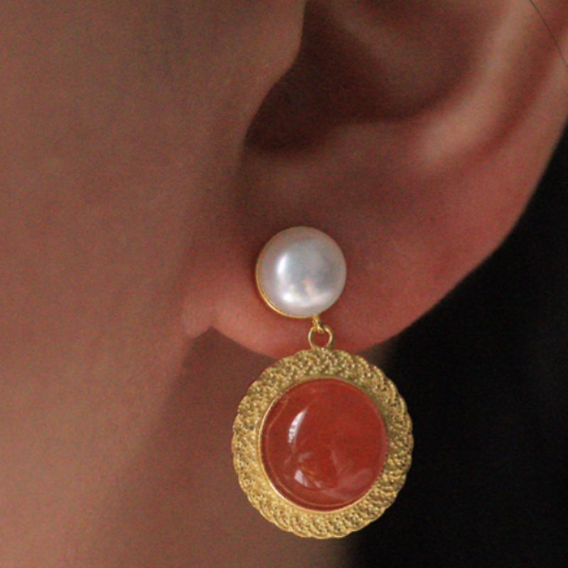 Natural Sichuan Nanhong Agate Earrings