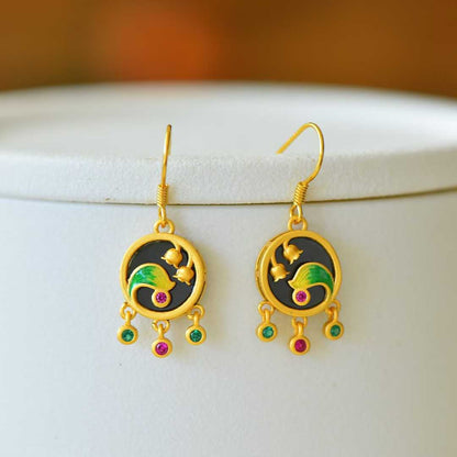 925 Silver Inlaid Hetian Black Nephrite "Lily of the Valley in Bloom" Earrings