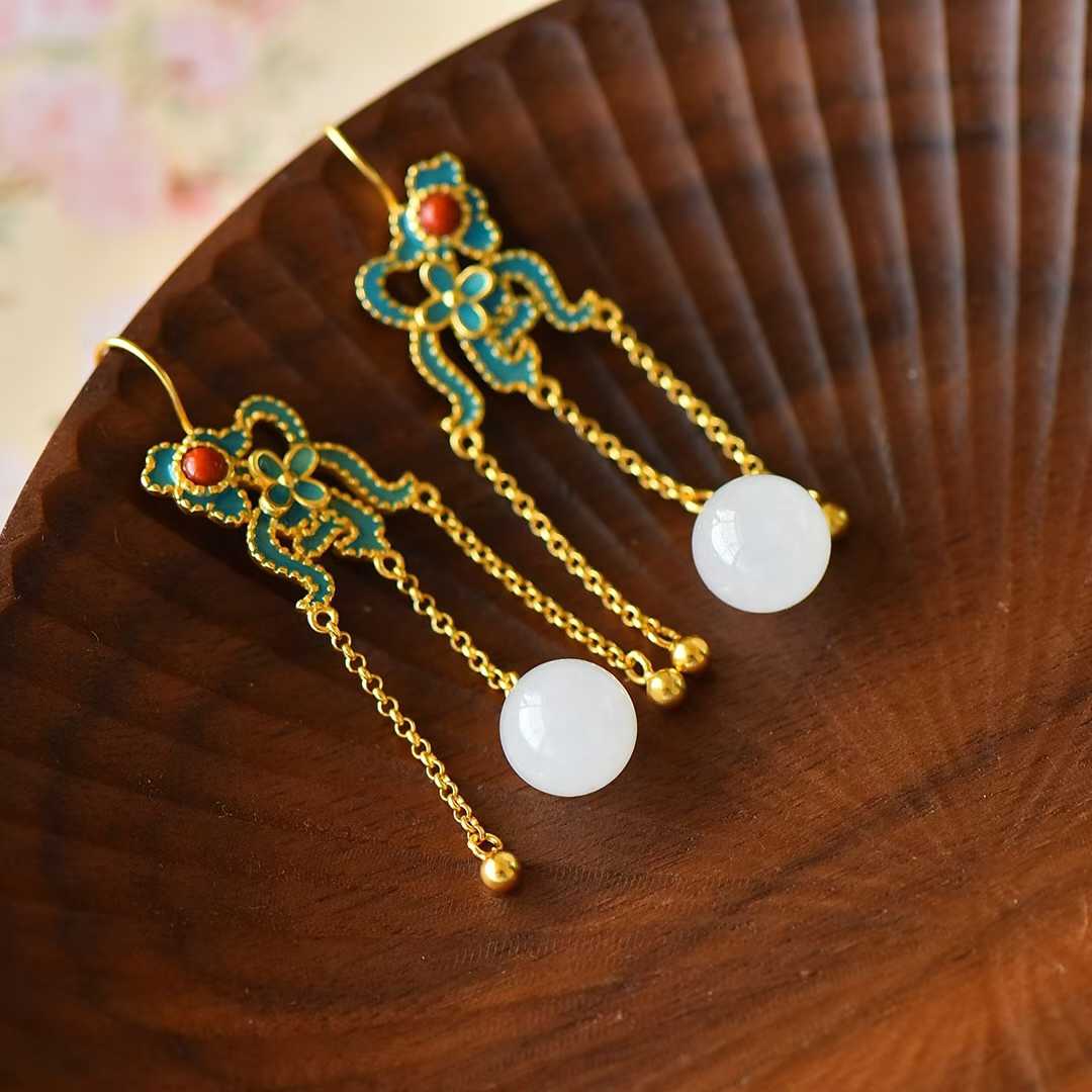 925 Silver Inlaid Half-Drilled Enamel Bead Earrings