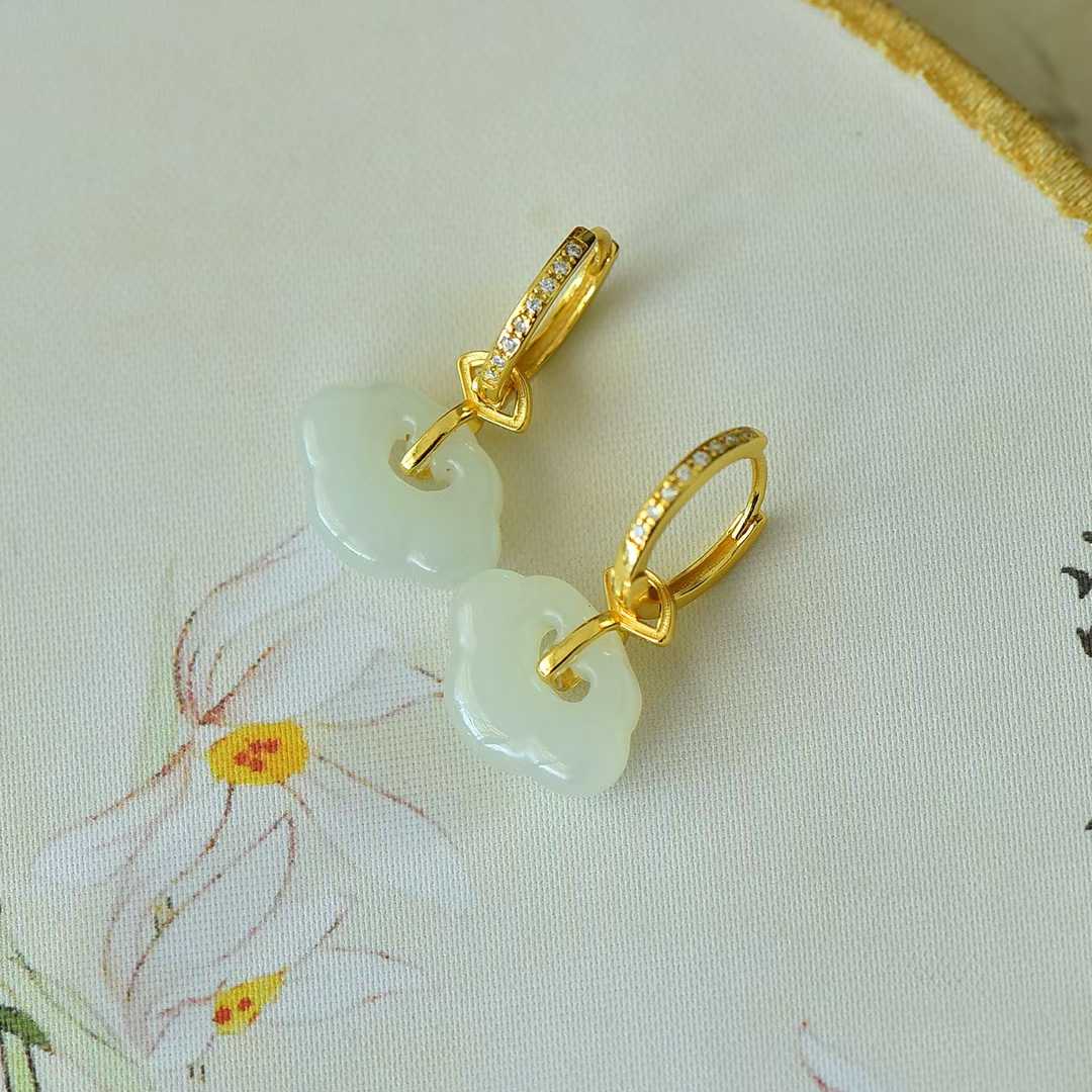 925 Silver Inlaid Nephrite "Everything Goes as You Wish" Earrings