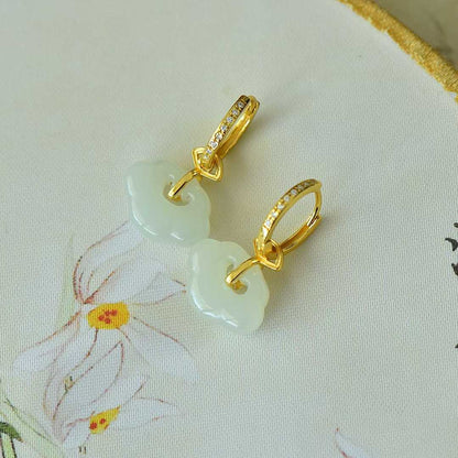 925 Silver Inlaid Nephrite "Everything Goes as You Wish" Earrings