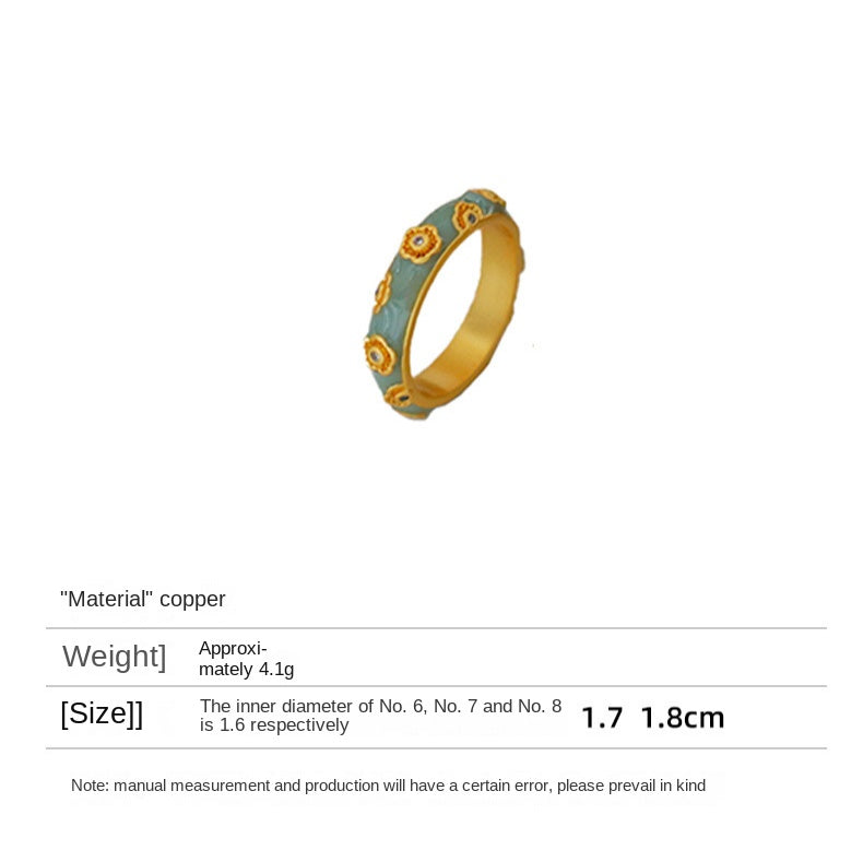 Chinese ancient style micro-inlaid zircon colored oil-drip enamel ring - jewelryweilin