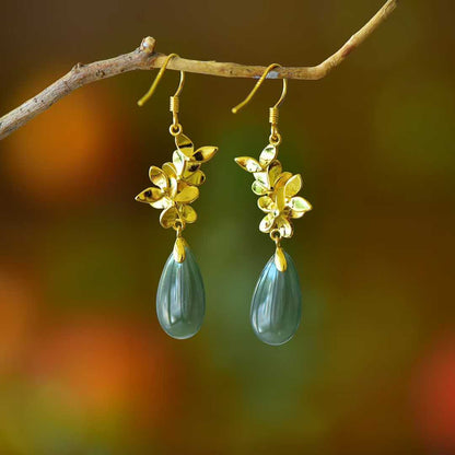 925 Silver Inlaid Hetian Nephrite Plum Blossom Earrings