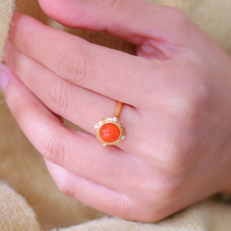 Natural Nanhong Agate Ring