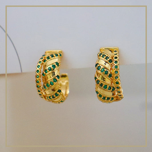 High-grade retro green zircon c-shaped earrings - jewelryweilin