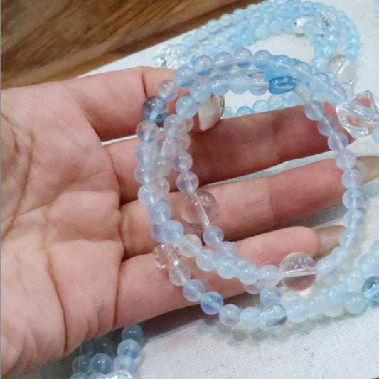 Natural Aquamarine Triple-Wrap Bracelet & Necklace