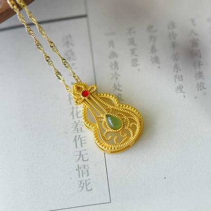 925 Silver Inlaid Hetian Nephrite "Bosom Friend" Violin Pendant
