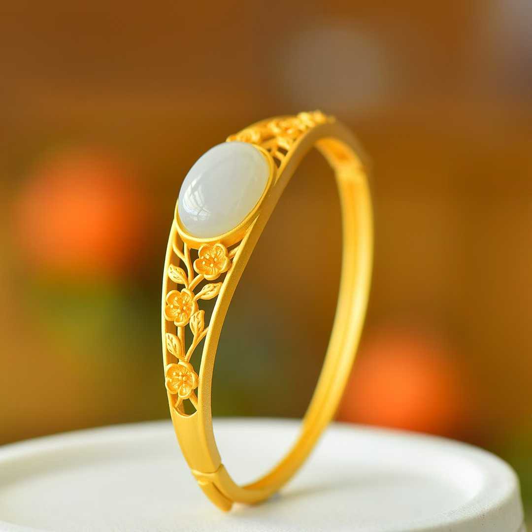 925 Silver Inlaid Hetian Nephrite "Smoky Jade" Bracelet