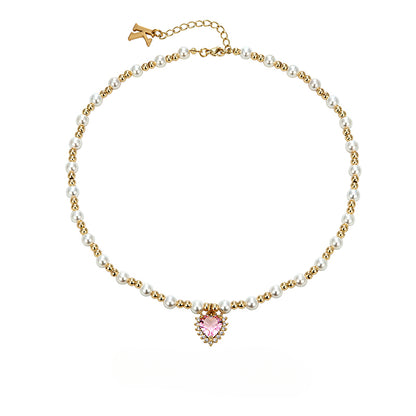 Hip-hop colored diamond heart necklace