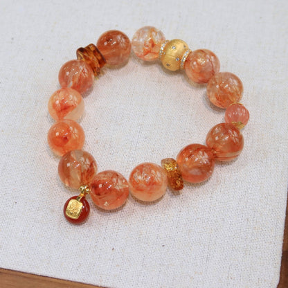 Natural Red Floral Amber Bracelet