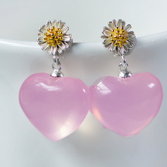 Natural Mozambique Rose Quartz Heart Earrings