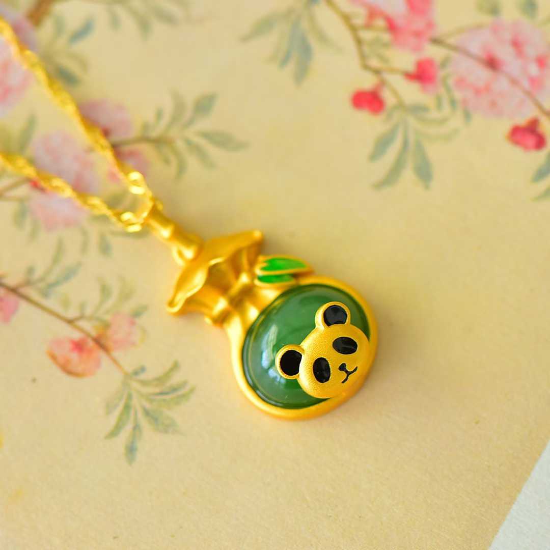 925 Silver Inlaid Hetian Jadeite "Cute Panda" Pendant