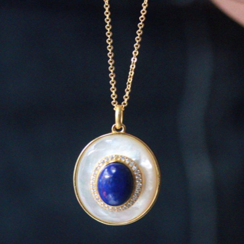 Natural Lapis Lazuli & White Shell Oval Pendant