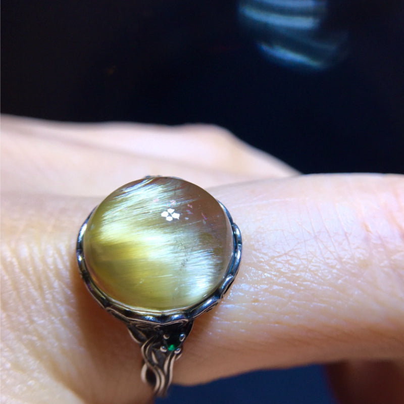 Natural Titanium Rutilated Quartz "Brookite" Chatoyant Ring