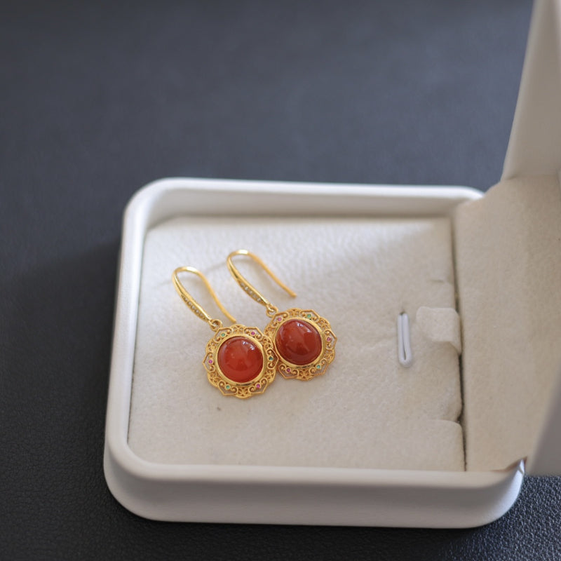 Natural Baoshan Southern Red Agate Earrings