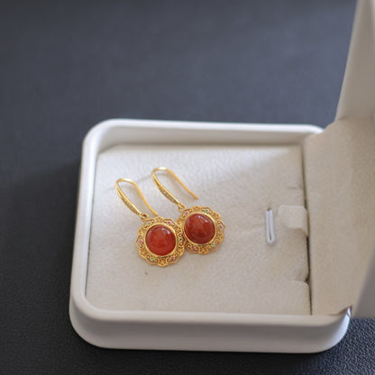 Natural Baoshan Southern Red Agate Earrings